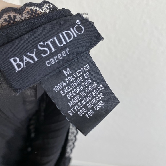 Vtg M Witchy Button Up Blouse Black Lace Trim Sheer Whimsigoth Y2k Office Siren - Picture 6 of 7